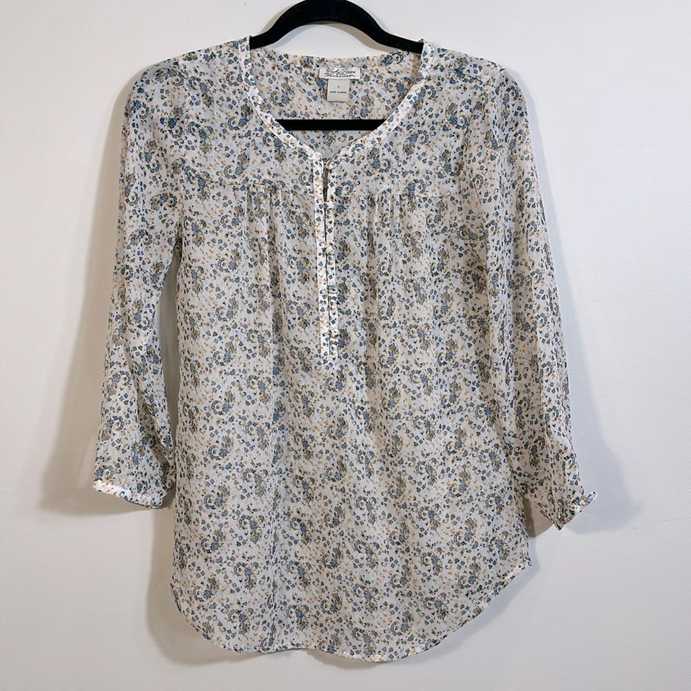 Lucky Brand Semi Sheer Floral Longsleeve Top Women Small